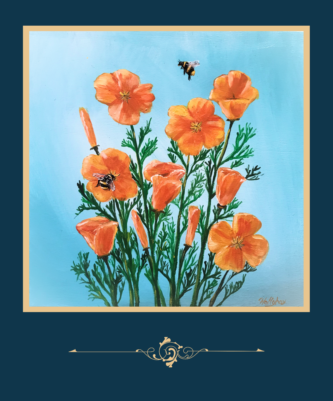 "Poppies and Flying Pandas" Greeting Card-single