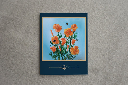 "Poppies and Flying Pandas" Greeting Card-single